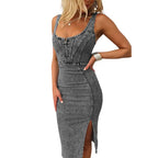 Tatiana™ | Slim-Fit Denim Side Slit Midi Dress