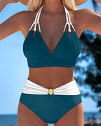 Lily™ | High Waisted Double Strap Swimsuit with Contrast Colour