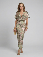 Nancy | Abstract Print V Neck Twist Waist Midi Dress