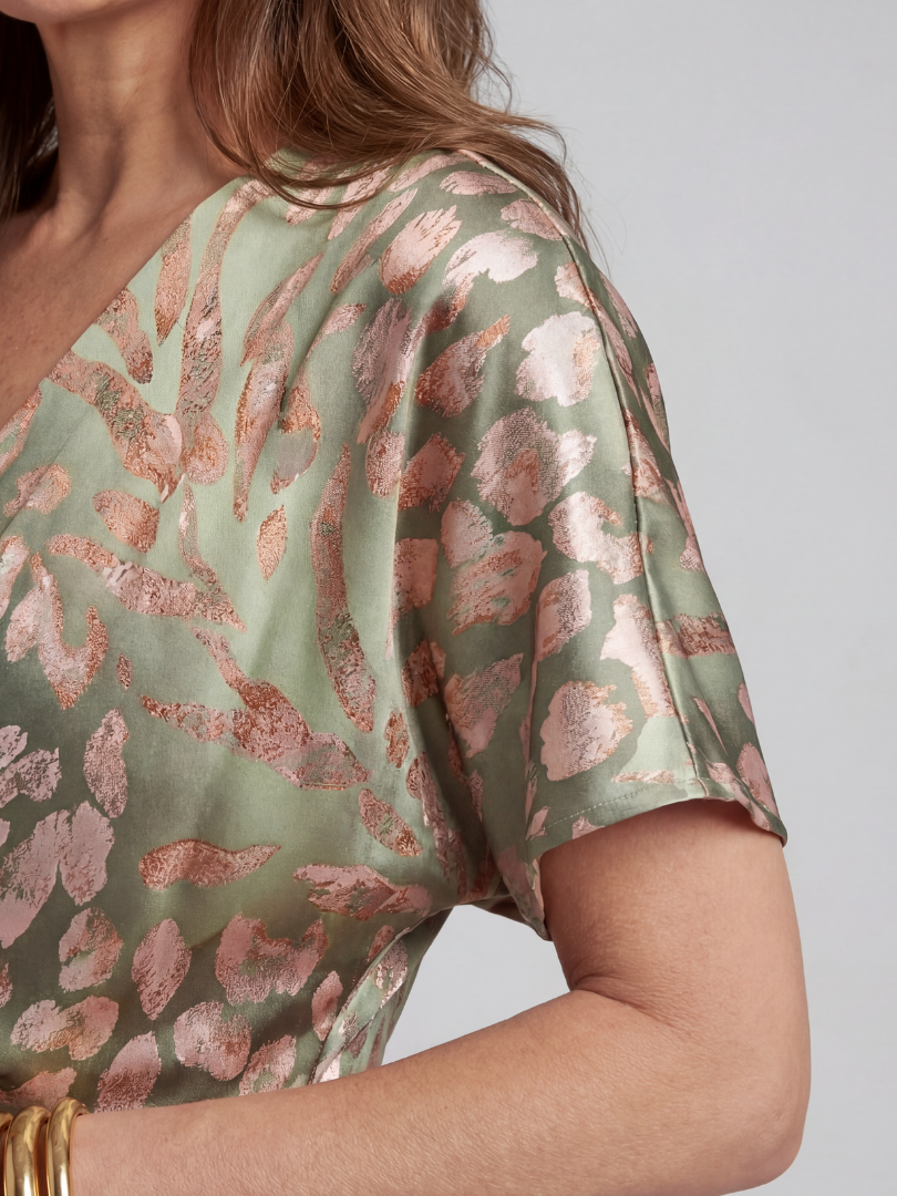 Nancy | Abstract Print V Neck Twist Waist Midi Dress