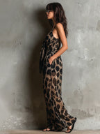 Orinda™ | Animal Print Deep V Halter Wide-Leg Jumpsuit