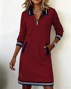 Dorellia - Casual Long Sleeve Dress with Zip Closure