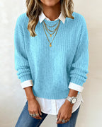 Laluna | Sweater With Shirt Collar And Patchwork Design