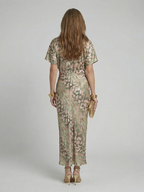 Nancy | Abstract Print V Neck Twist Waist Midi Dress