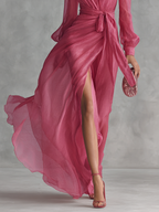 Pink Chiffon Dress V-Neck