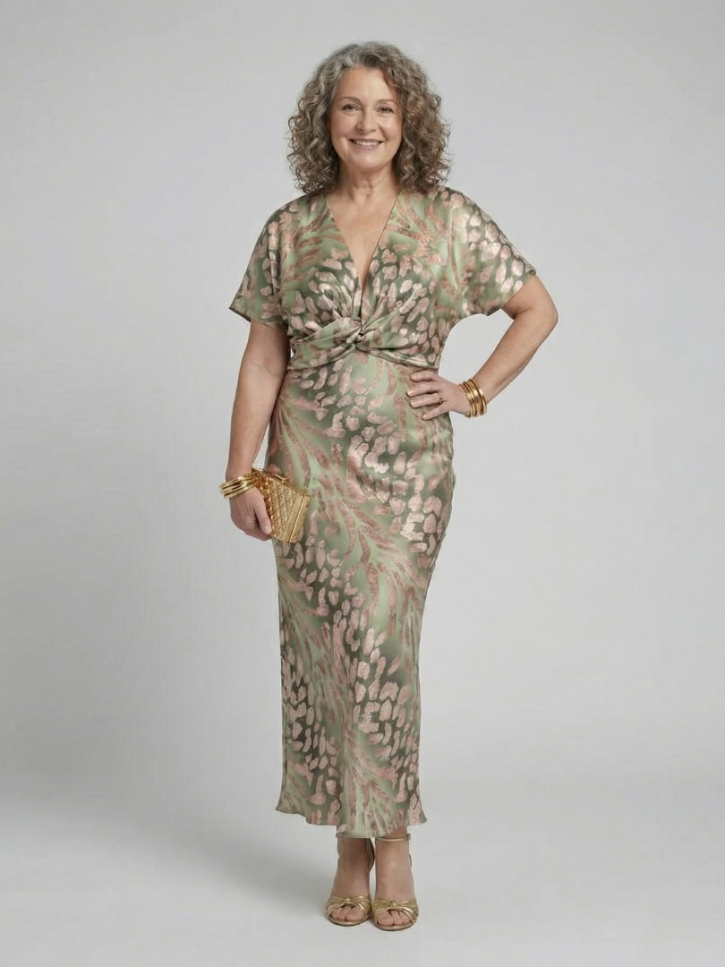 Nancy | Abstract Print V Neck Twist Waist Midi Dress