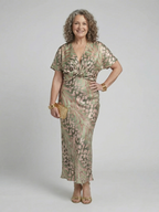 Nancy | Abstract Print V Neck Twist Waist Midi Dress