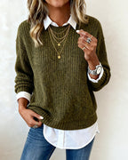 Laluna | Sweater With Shirt Collar And Patchwork Design
