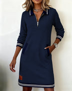 Dorellia - Casual Long Sleeve Dress with Zip Closure