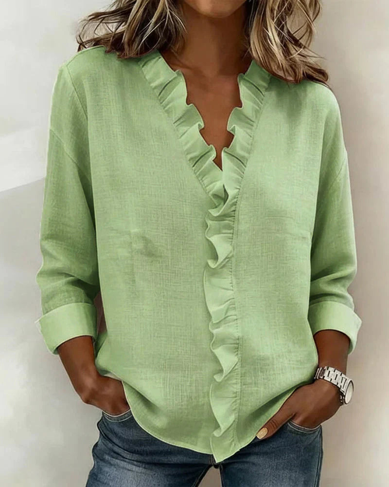 Charlotte | Ruffle Blouse with V-Neck and Long Sleeves