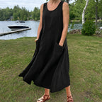 Hazel | Natural Linen Pocket Maxi Dress