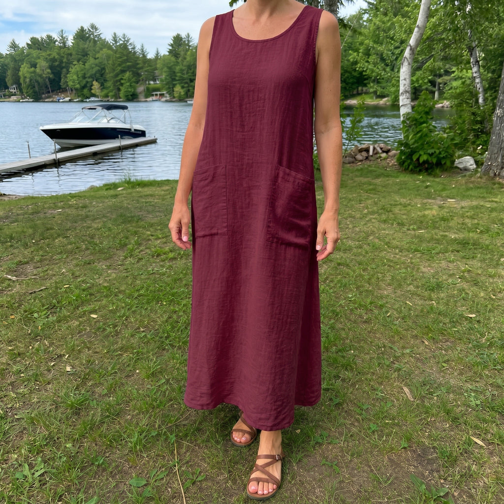 Hazel | Natural Linen Pocket Maxi Dress