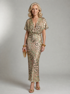 Nancy | Abstract Print V Neck Twist Waist Midi Dress