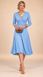 Naomi | Solid V-Neck Cross Waist Ruched Long Sleeve Midi Maxi Dress