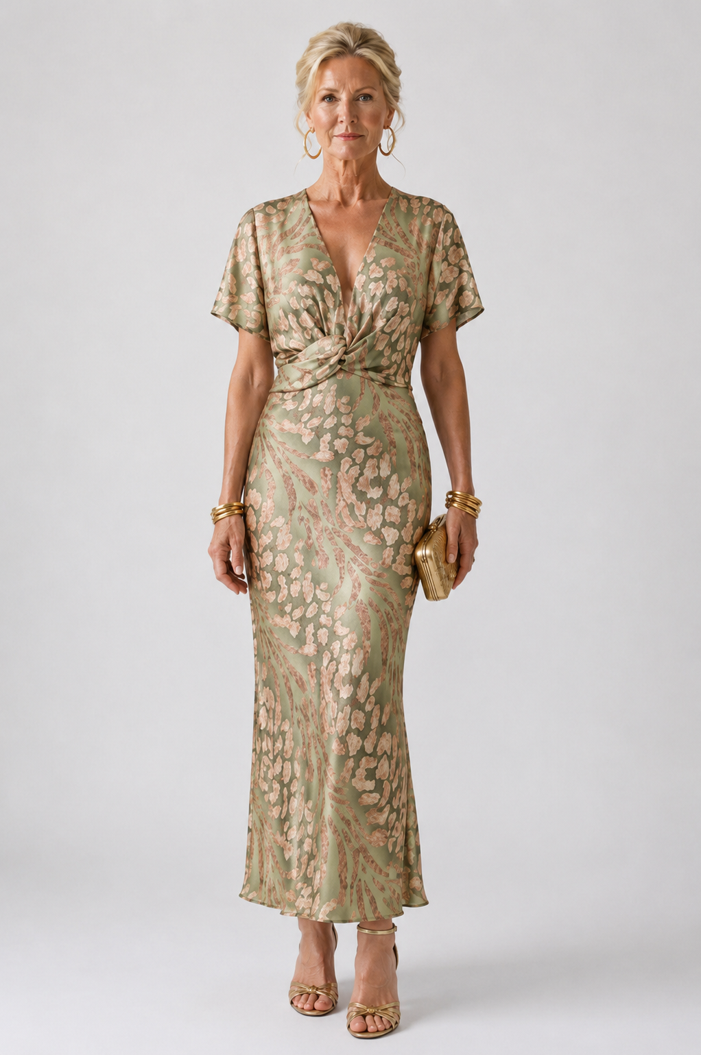Nancy | Abstract Print V Neck Twist Waist Midi Dress