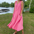 Hazel | Natural Linen Pocket Maxi Dress