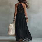 JADE | Lace Panel Halter Maxi Dress with Open Back