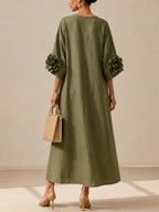 JUNIPER | Flowy Maxi Dress with Rose-Cuff Sleeves