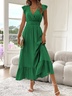 Elara | Flutter Sleeve Smocked Midi Dress