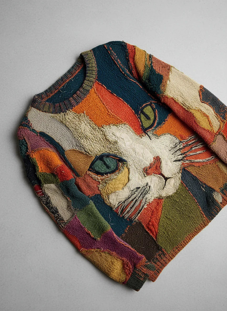 Zaira™ | Artistic Cat Patchwork Top