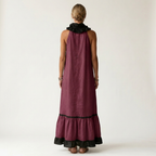 Mayline | Sleeveless Ruffle-Neck Contrast-Trim Maxi Dress