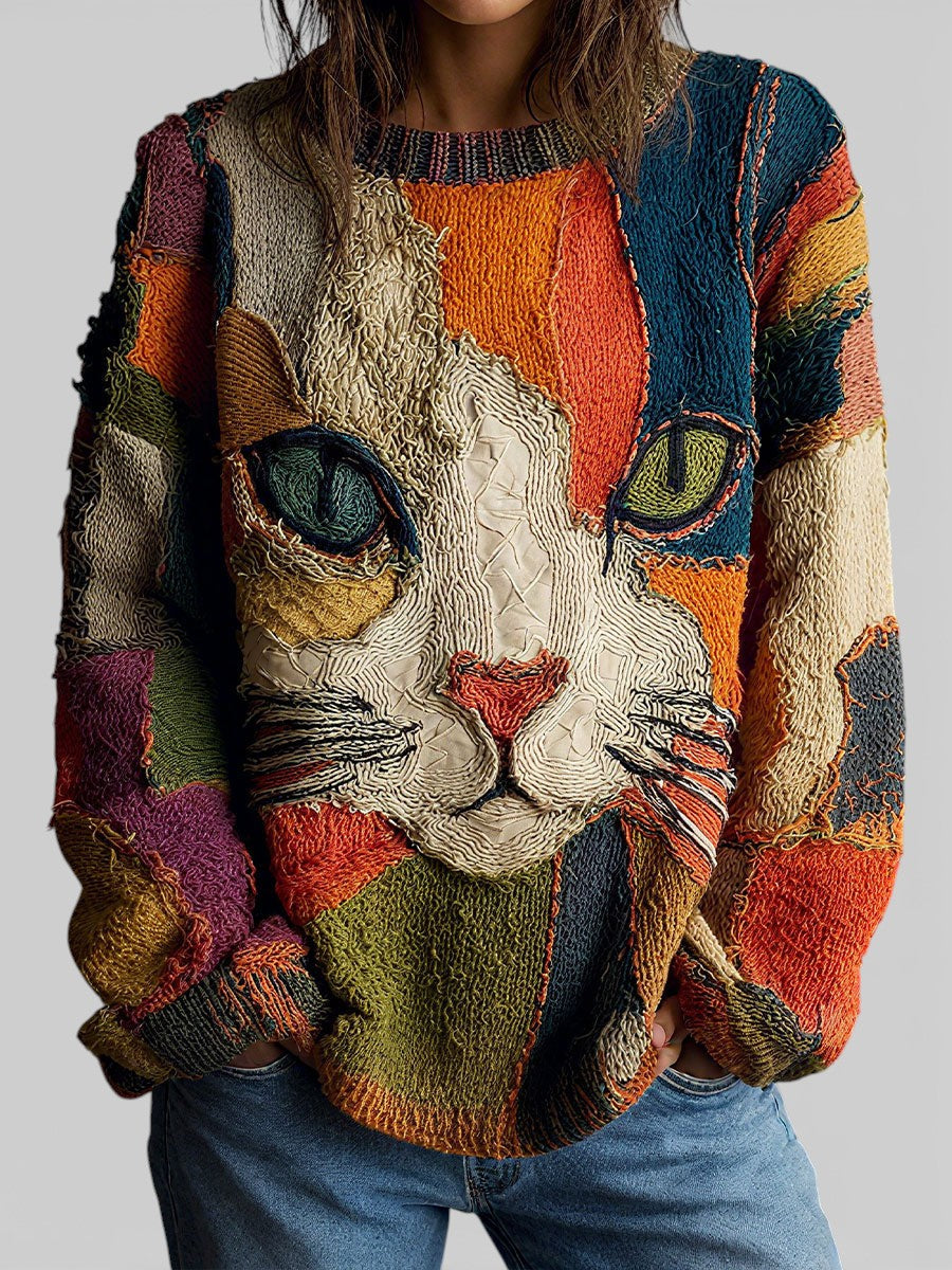 Zaira™ | Artistic Cat Patchwork Top